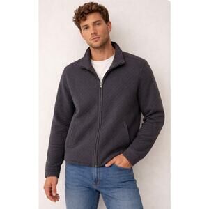 Billy Reid Diamond Quilt Full Zip Elbow Patch Jacket Navy Blue Size Medium